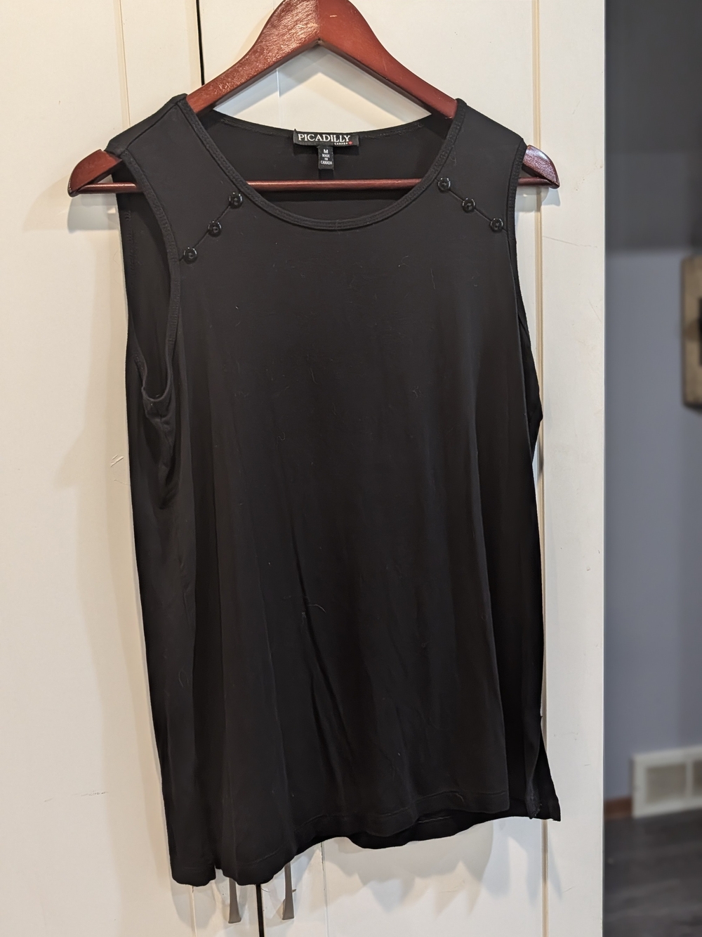 Picadilly Fashion Black Sleeveless Button-Accent Tank